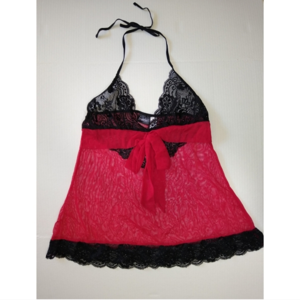 Fredrick's Of Hollywood Vintage Night Gown Lingerie Goth Bride Red Black Medium